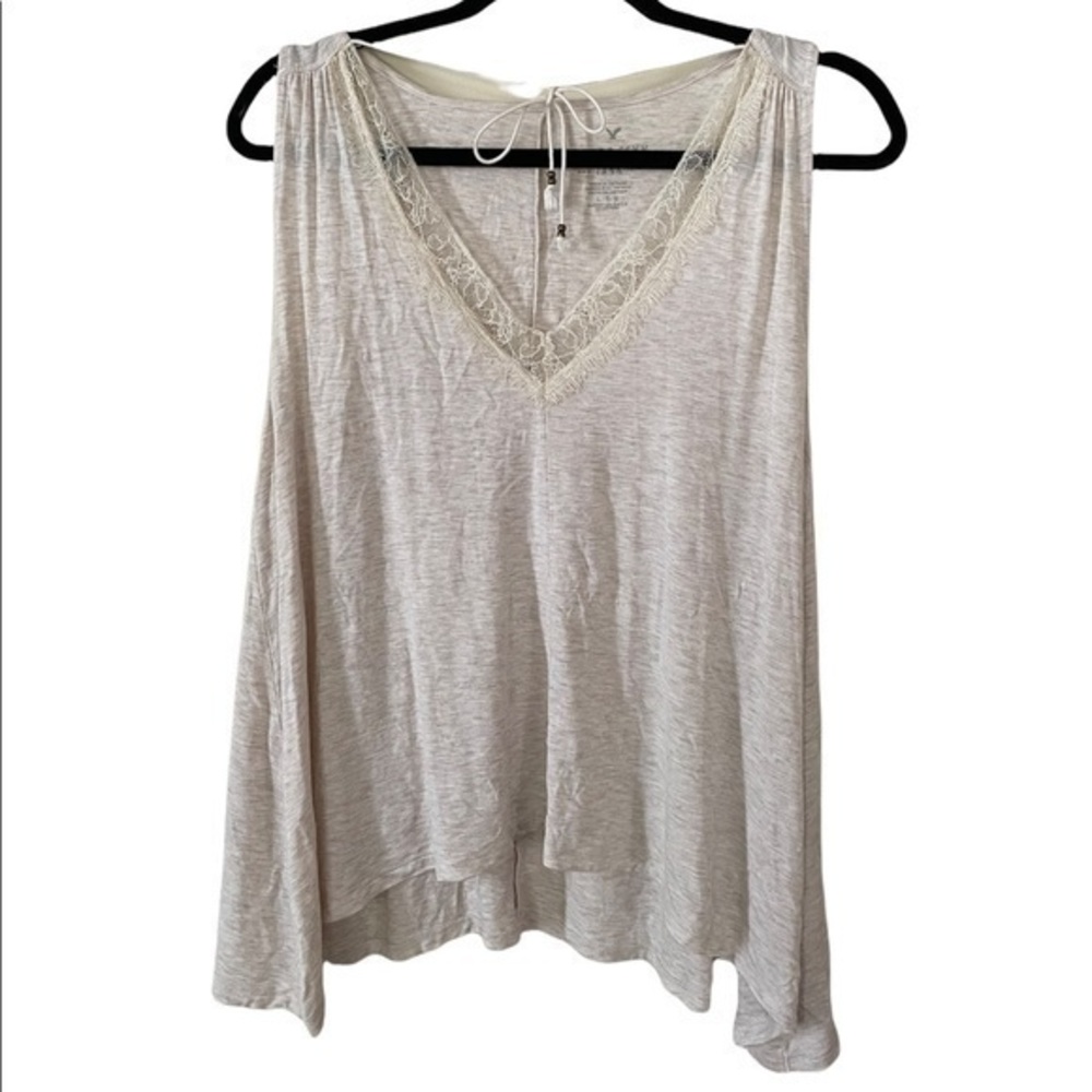 American Eagle AEO Soft and Sexy Lace Vneck Tank Top Large Oatmeal Color